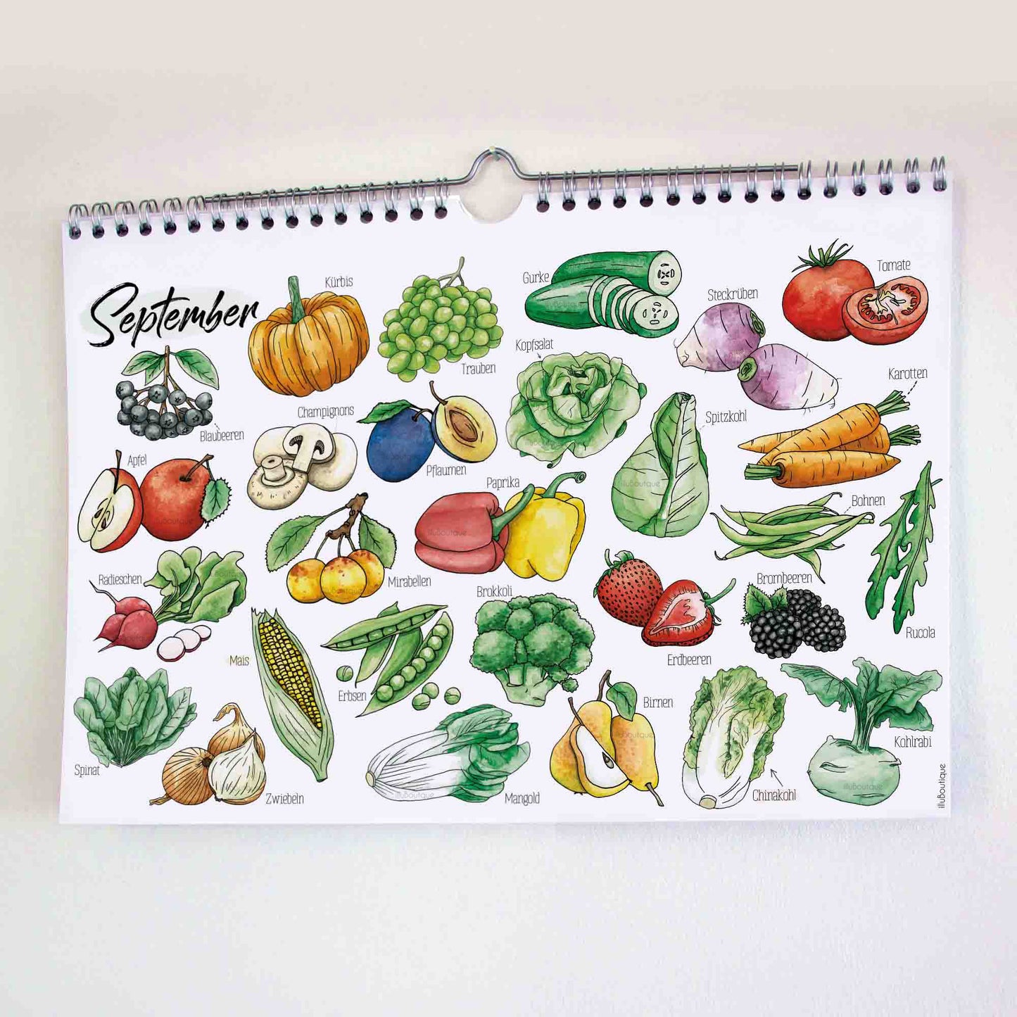 Saisonkalender Obst/Gemüse, Wandkalender A4 Querformat ohne Kalendarium