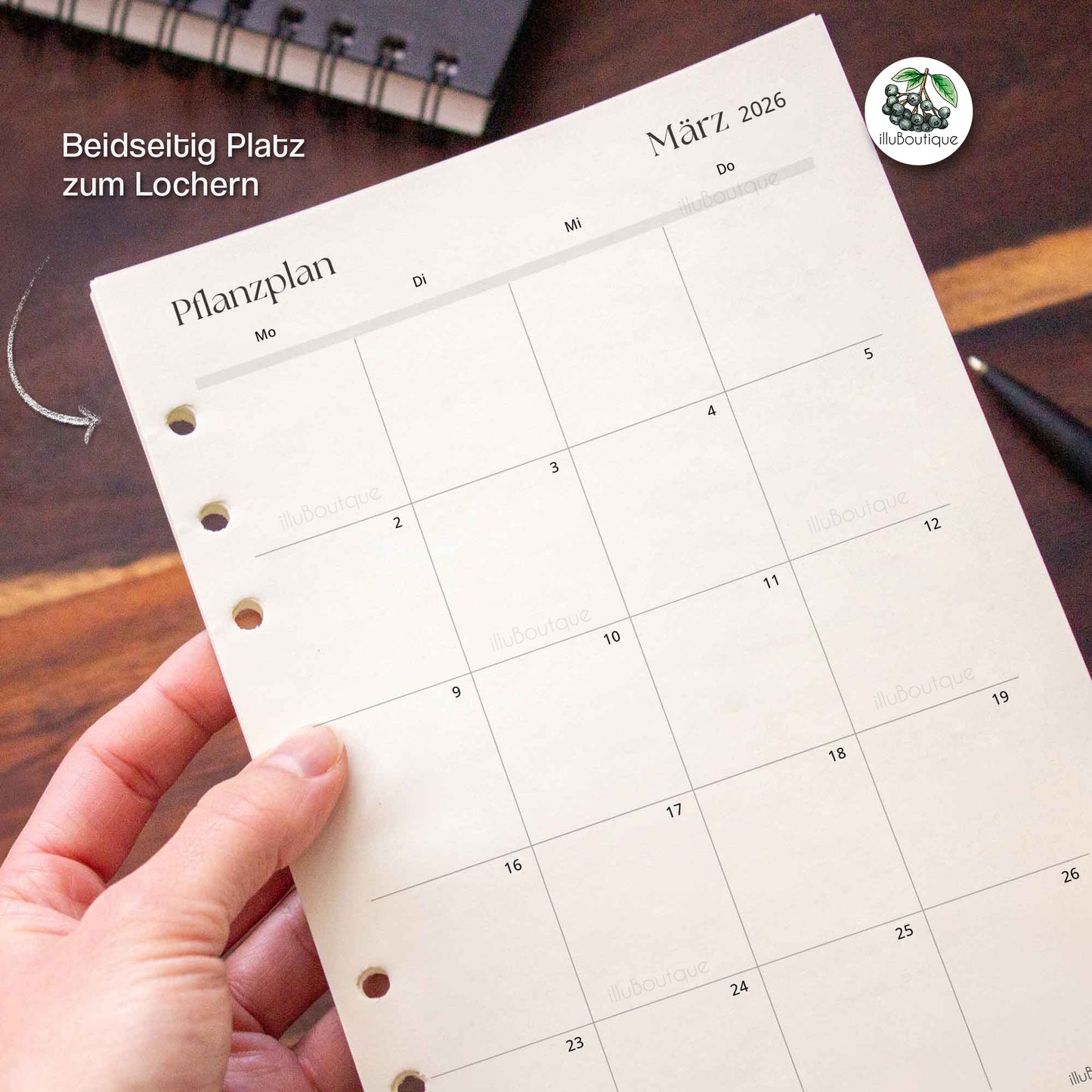 Monatlicher 2 Seiten Gartenplaner 2026 im PDF-Format