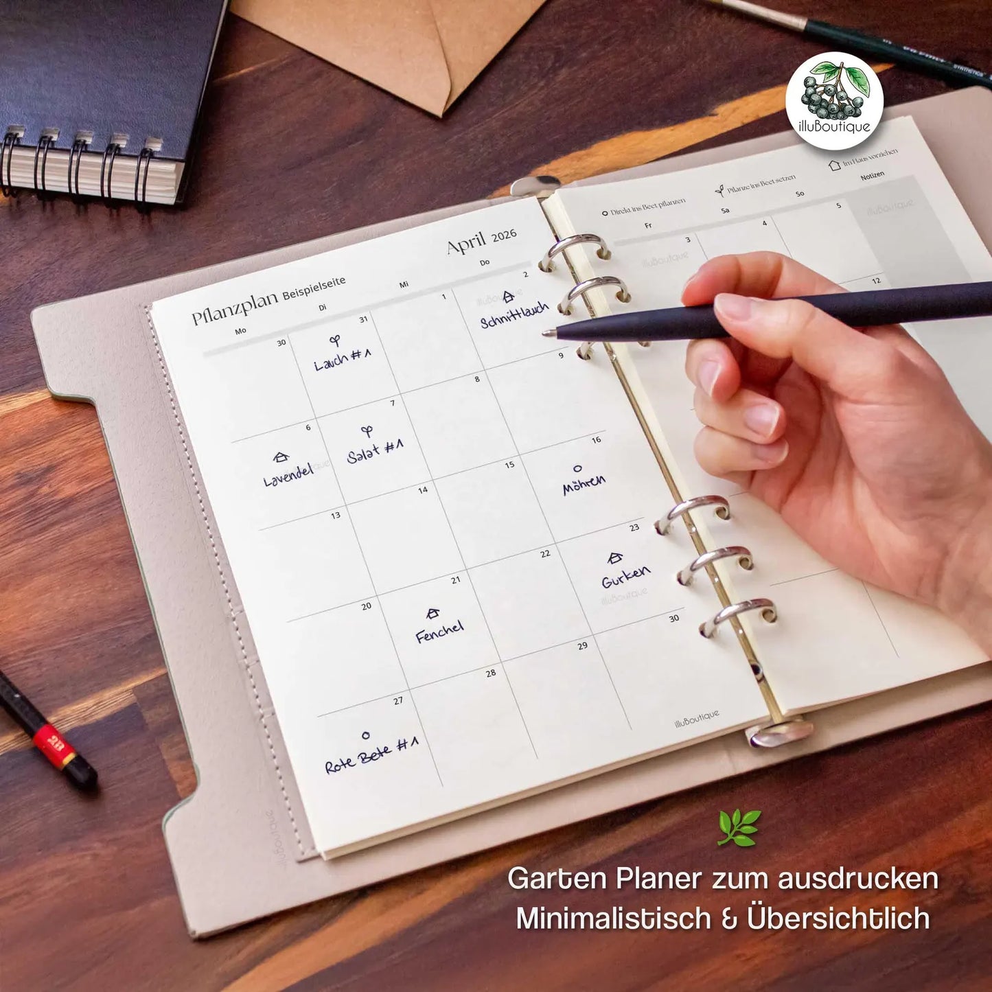Monatlicher 2 Seiten Gartenplaner 2026 im PDF-Format