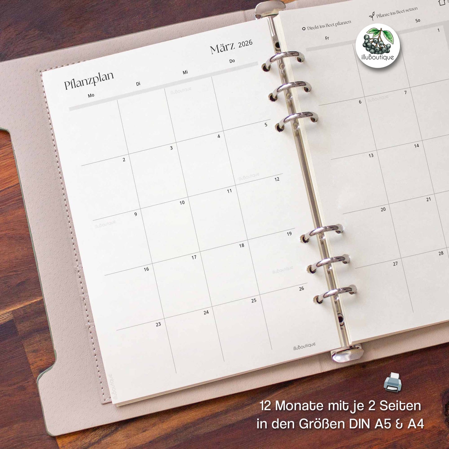Monatlicher 2 Seiten Gartenplaner 2026 im PDF-Format