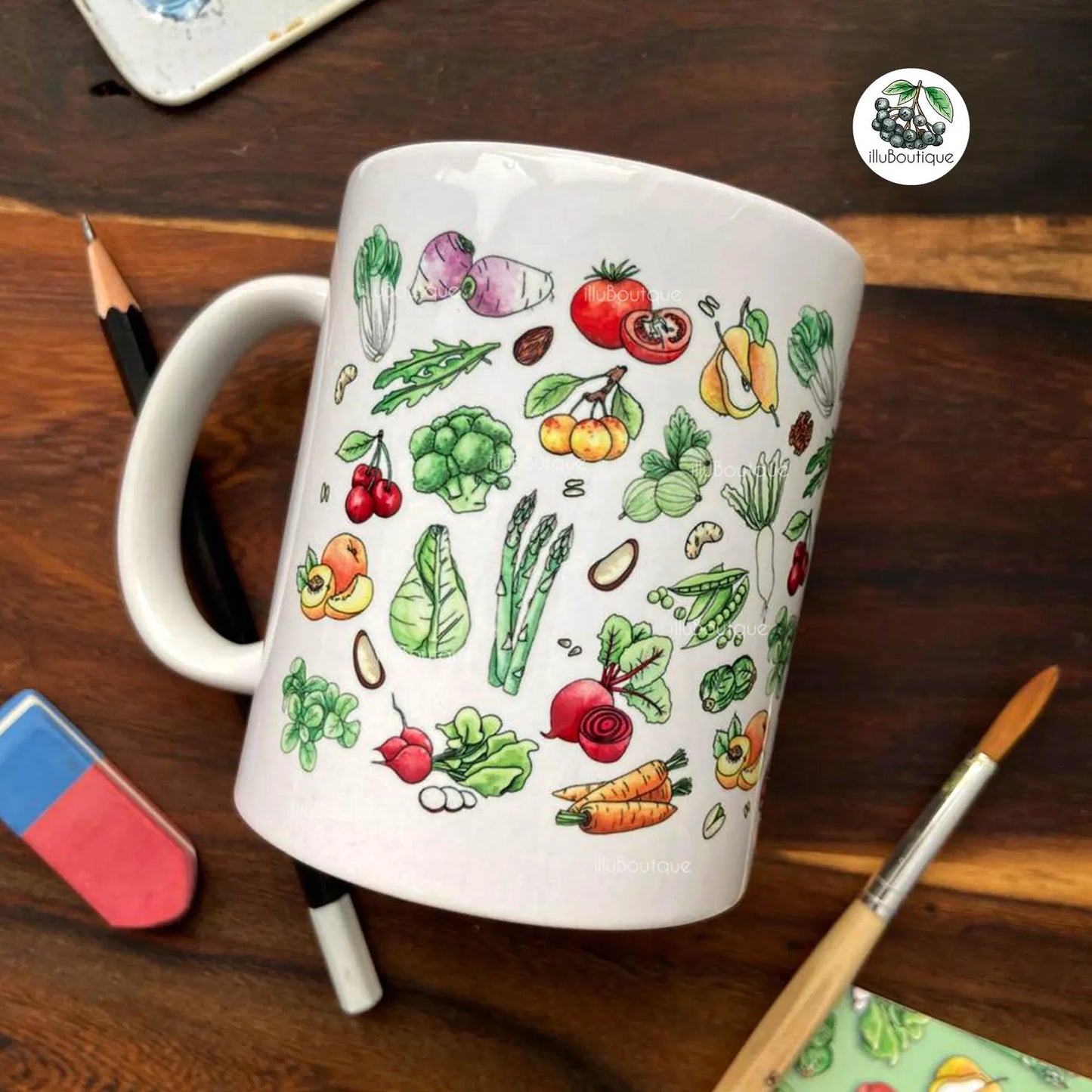 Regionale Bunte Obst und Gemüse Tasse